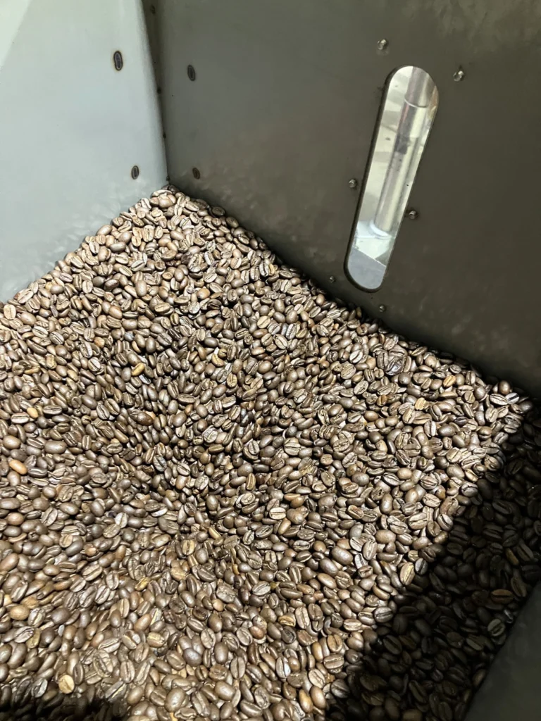 Roasted beans in the hopper