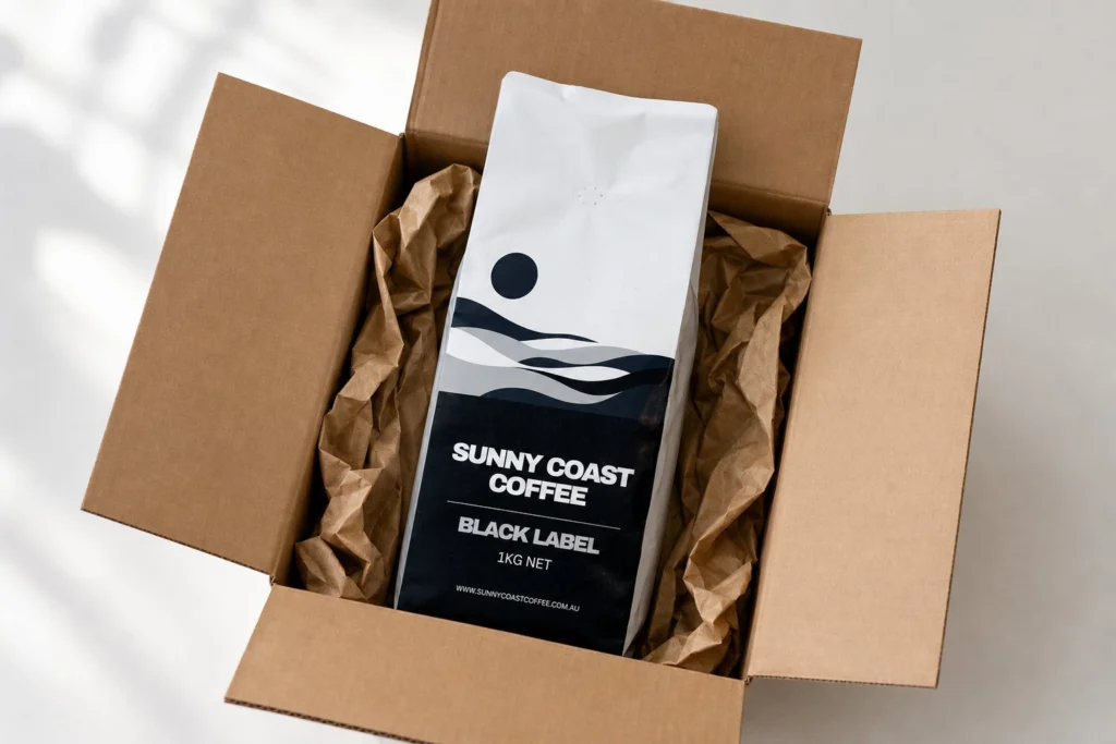 Black Label packed in a shipping box